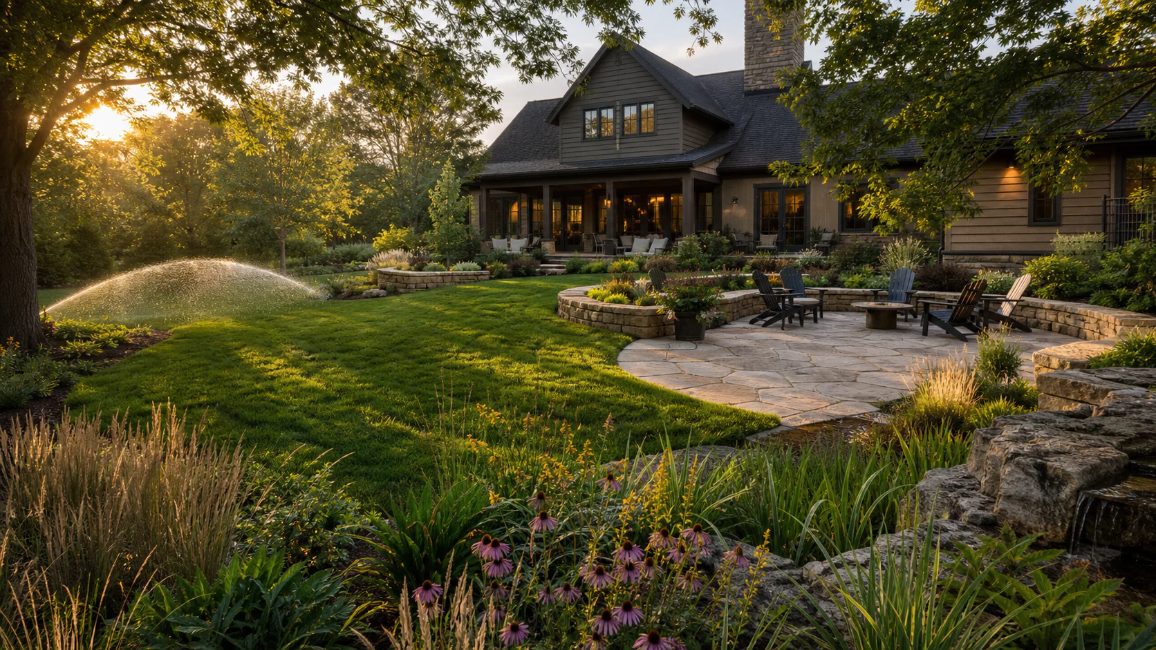 Concept visualization of a landscaped Midwestern backyard