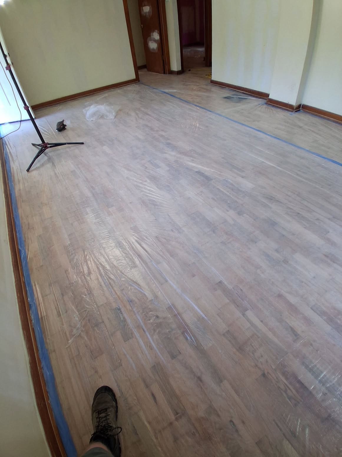 Hardwood floor prepared for refinishing